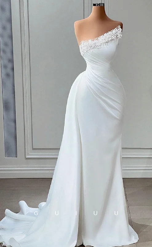 G3459 - Sexy & Hot Sheath Asymmetrical Draped Beaded Pearls Floor-Length Party Prom Dress With Overlay