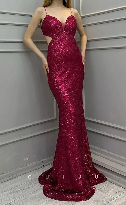 G3816 -  Sheath Strapless Straps Sleeveless Fully Sequined Long Prom Dress