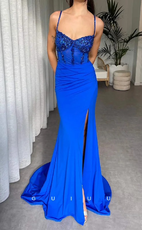 G2540 - Chic & Modern Sequins Sheer Straps Long Prom Evening Dresses