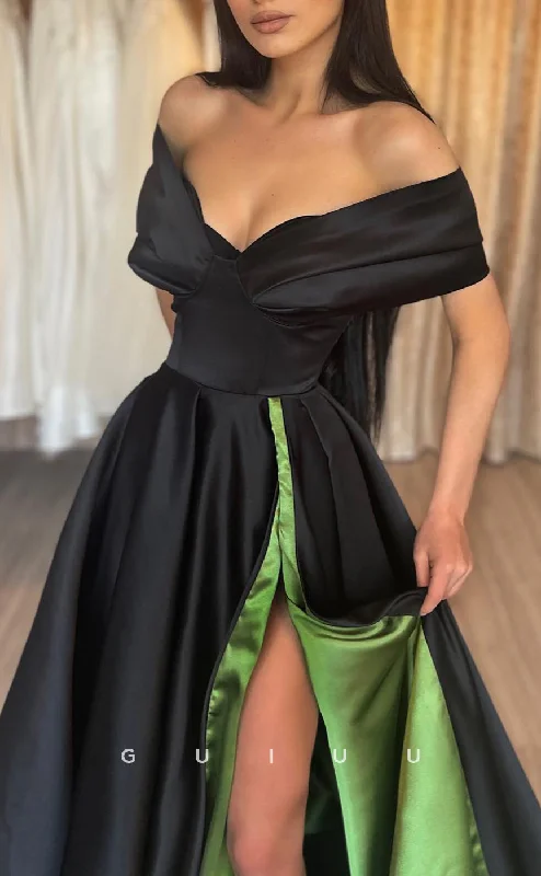 G2553 - Chic & Modern Off-Shoulder Two Tone Long Prom Evening Dresses With Slit