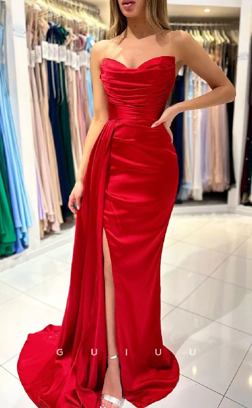 G3040 - Chic & Modern Sweetheart Pleats Long Formal Prom Dress With Slit