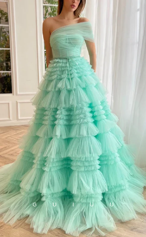 G3042 - Classic & Timeless Ball Gown One Shoulder Tulle Long Formal Prom Dress