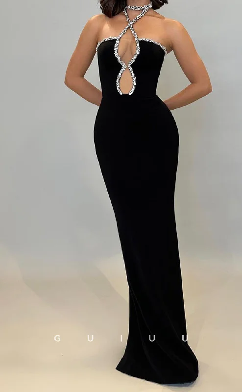 G3339 - Sexy & Hot Cross-Neck Sheath Beaded Sleeveless Evening Party Gown