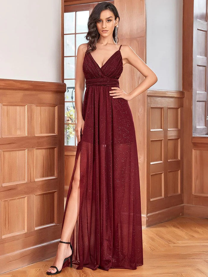 Maxi Long V Neck A-Line Sleeveless Evening Dress