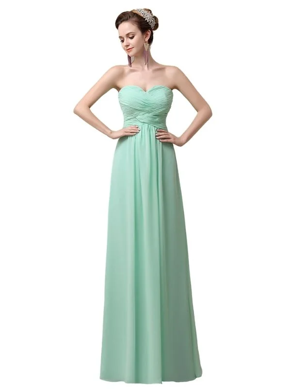 Elegant Strapless Sweetheart Chiffon Floor Length Long Maxi Bridesmaid Dresses