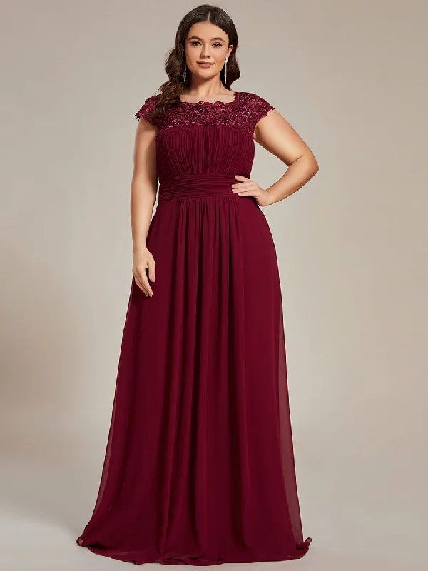 Custom Size Elegant Maxi Long Lace Cap Sleeve Bridesmaid Dress