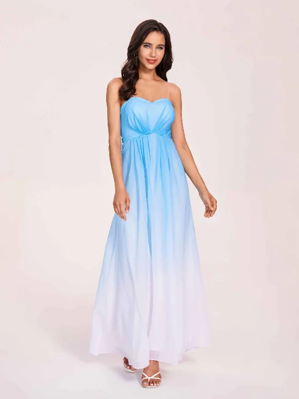 Elegant A-line Ombre Chiffon Maxi Long Bridesmaid Dresses Online