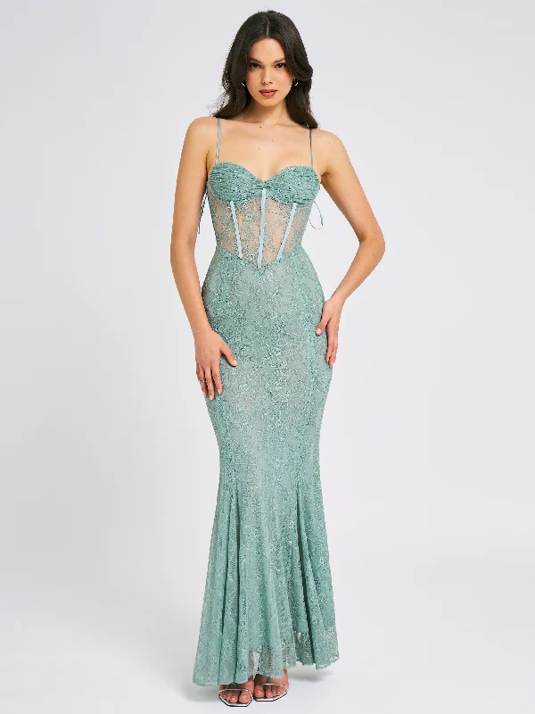 Janelle Green Sweetheart Mermaid Lace Maxi Dress