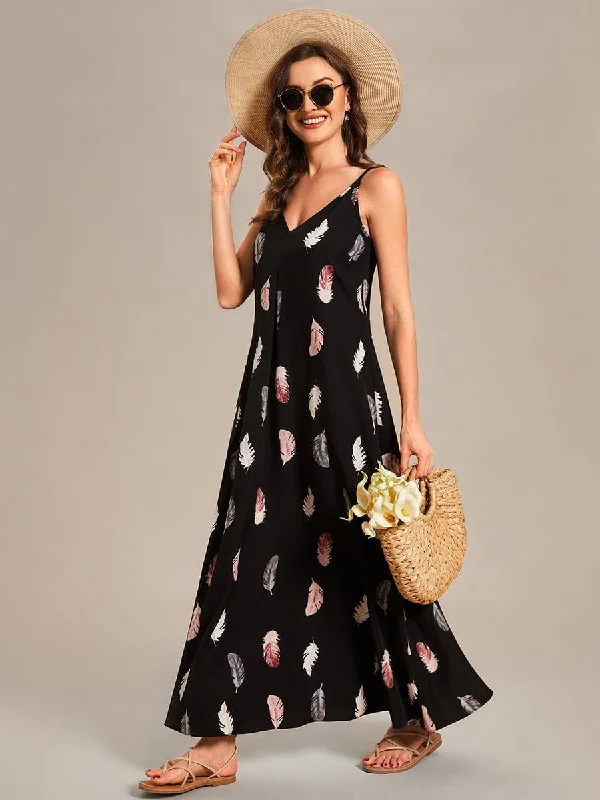 Loose Spaghetti Strap A-Line Summer Beach Vacation Maxi Dress