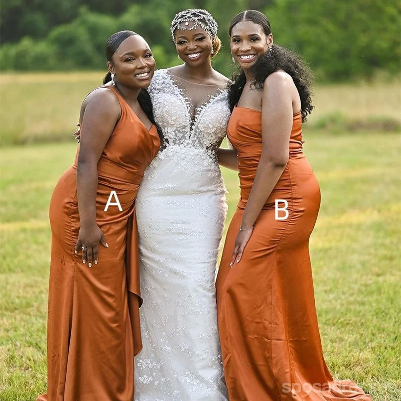 Mismatched Mermaid Burnt Orange Maxi Long Bridesmaid Dresses For Wedding Party,WG1819