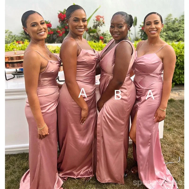 Mismatched Pink Mermaid Side Slit Maxi Long Bridesmaid Dresses For Wedding Party,WG1859