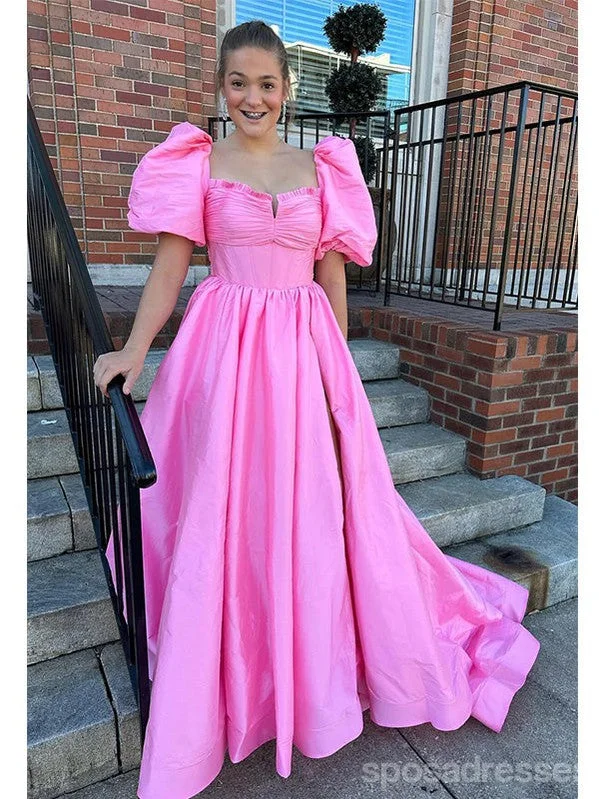 Pretty Pink A-line Short Sleeves Maxi Long Party Prom Dresses,Evening Gowns,13587