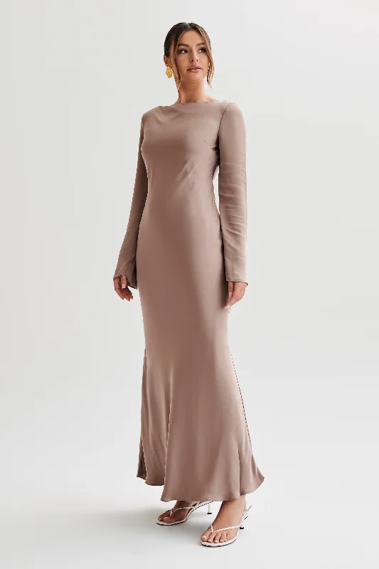 Rayleigh Long Sleeve Satin Maxi Dress - Mocha