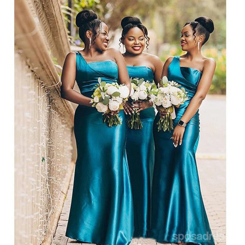 Sexy Blue Mermaid One Shoulder Maxi Long Bridesmaid Dresses For Wedding,WG1777