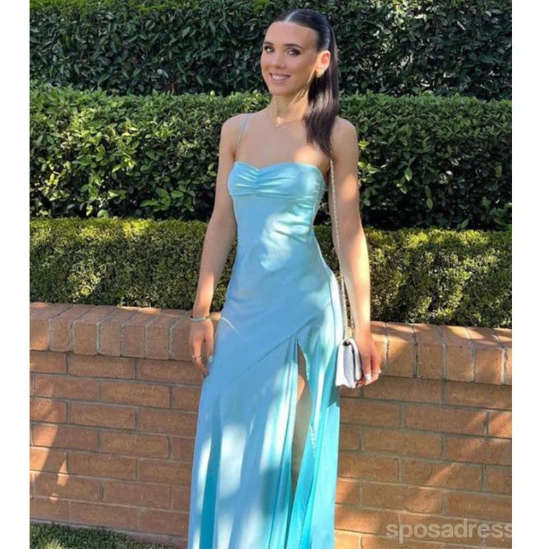 Sexy Blue Mermaid Spaghetti Straps Side Slit Maxi Long Bridesmaid Dresses,WG1872