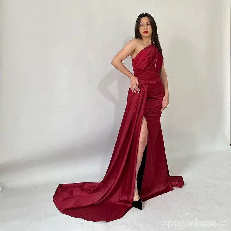 Sexy Burgundy  Mermaid One Shoulder Maxi Long Bridesmaid Dresses For Wedding,WG1771