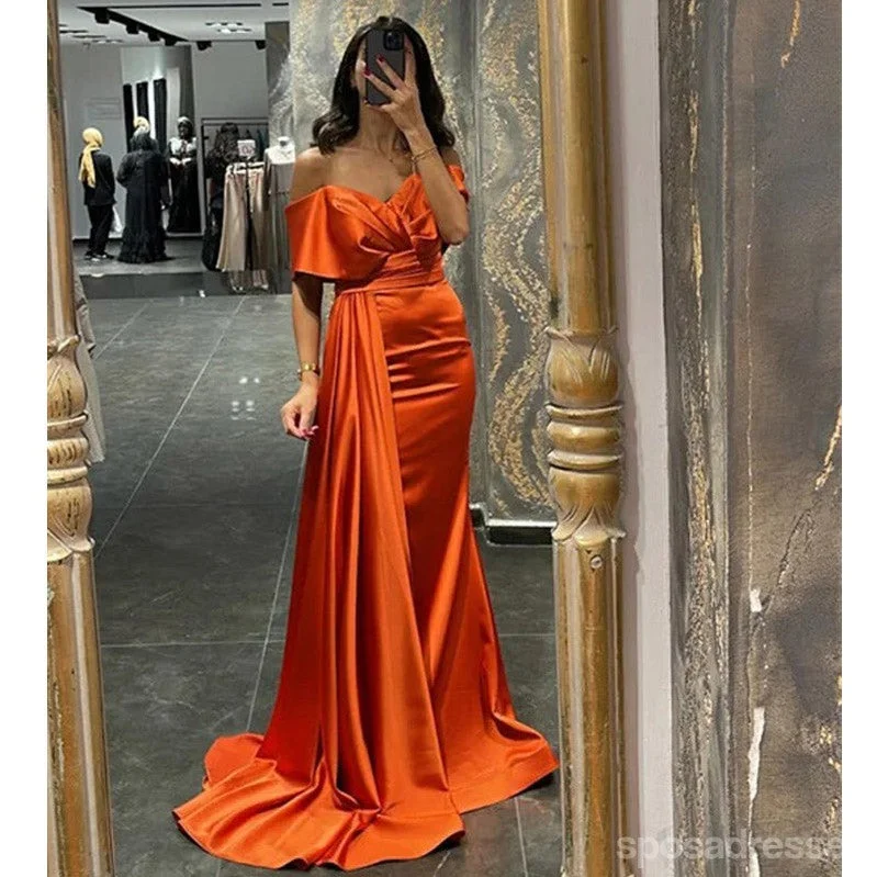 Sexy Burnt Orange Mermaid Off Shoulder Maxi Long Bridesmaid Dresses For Wedding,WG1758