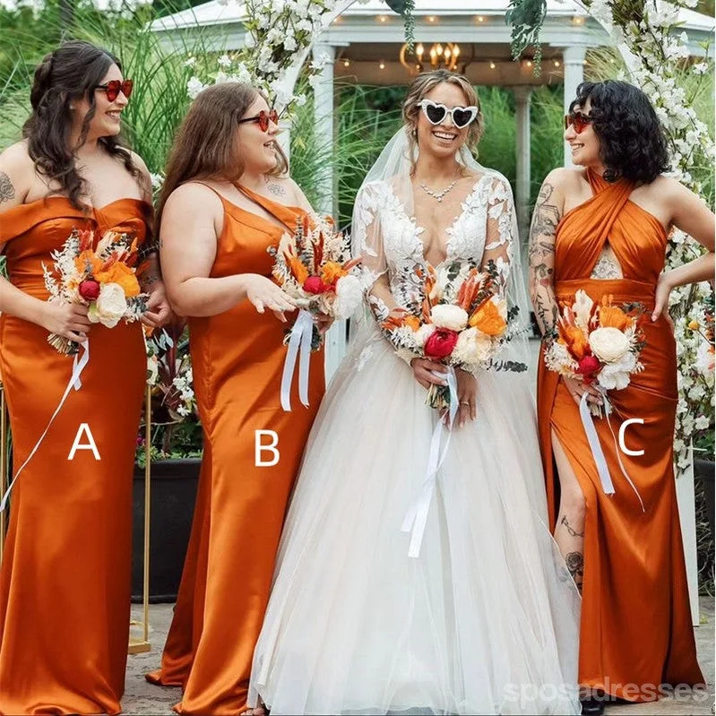 Sexy Burnt Orange Mermaid Side Slit Maxi Long Bridesmaid Dresses For Wedding,WG1778