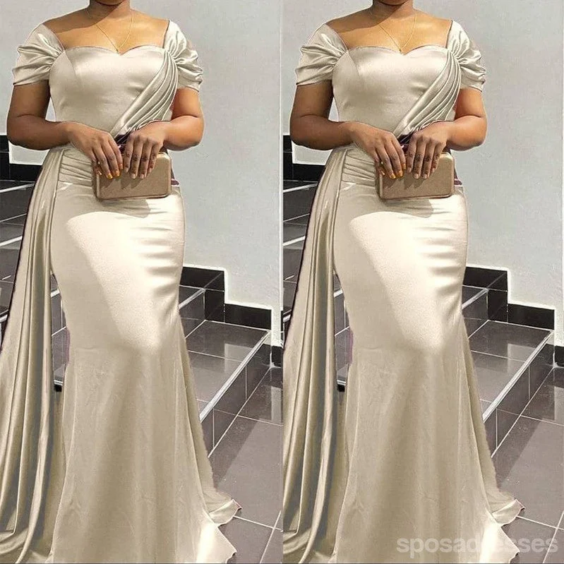 Sexy Champagne Mermaid Off Shoulder Maxi Long Bridesmaid Dresses For Wedding, WG1757