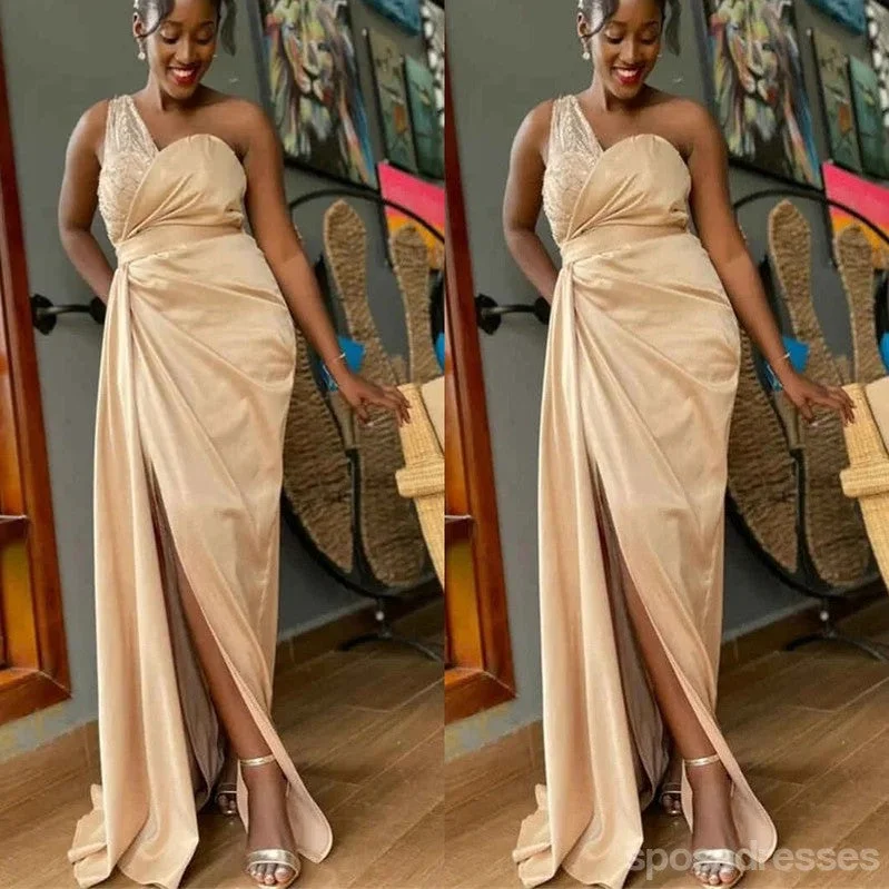 Sexy Champagne Mermaid One Shoulder Maxi Long Bridesmaid Dresses For Wedding Party,WG1855