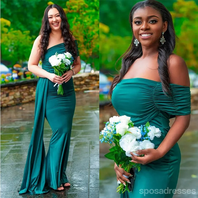 Sexy Green Mermaid One Shoulder Maxi Long Bridesmaid Dresses Online,WG1797