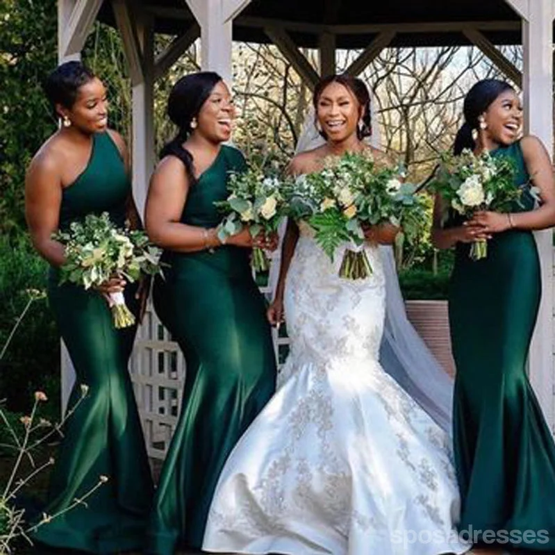 Sexy Green Mermaid One Shoulder Maxi Long Wedding Guest Bridesmaid Dresses,WG1752