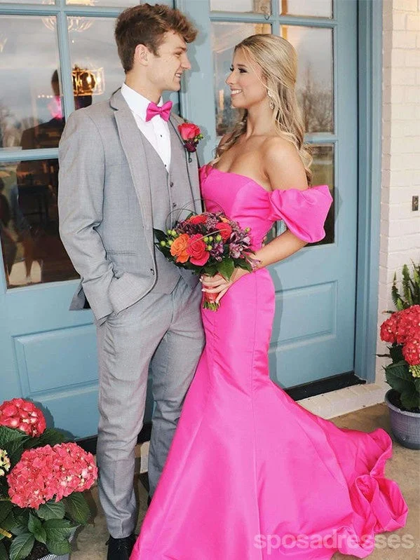 Sexy Hot Pink Mermaid Off Shoulder Maxi Long Party Prom Dresses,Evening Gowns,13576