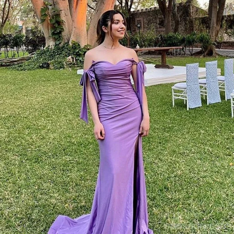 Sexy Purple Mermaid Off Shoulder Maxi Long Bridesmaid Dresses For Wedding Party,WG1828