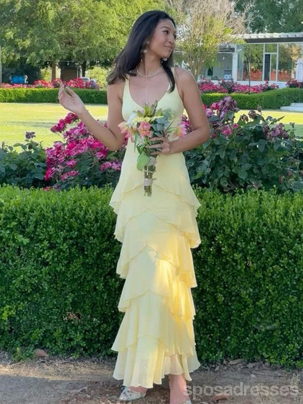 Sexy Yellow Mermaid V-neck Maxi Long Party Prom Dresses,Evening Gowns,13590