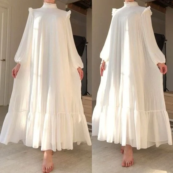 White Long Prom Dress,Muslim Dress,Maxi Dress cc1269