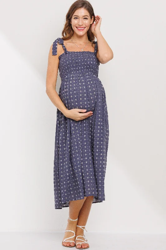 Floral Smocking Top Midi Maternity Dress