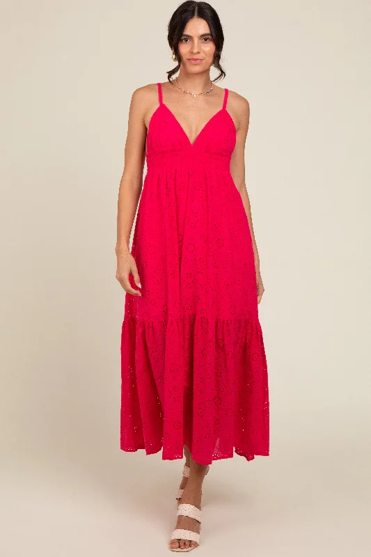 Fuchsia Eyelet Lace Midi Dress