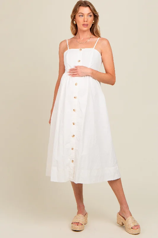 Ivory Sleeveless Button Down Maternity Midi Dress