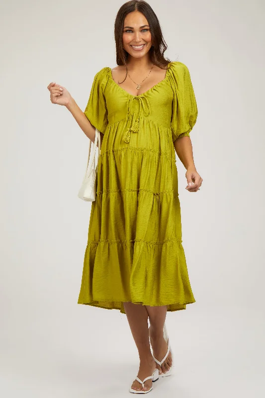 Lime Tiered Maternity Midi Dress