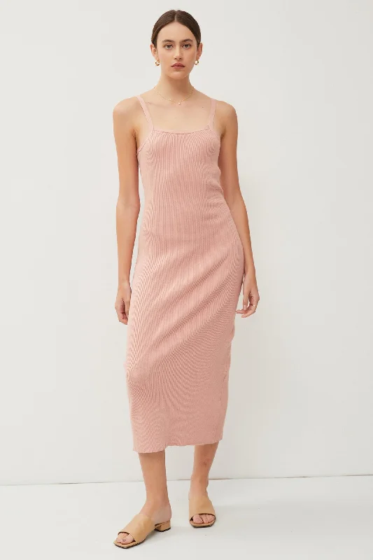 Mauve Knit Open Tie Back Midi Dress